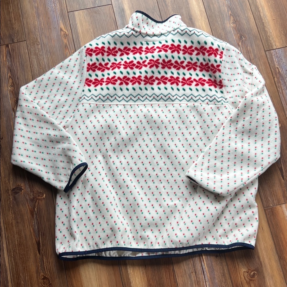 Lands' End Heritage Fleece Snap-Neck Pullover in Poinsettia Print - Picture 12 of 12